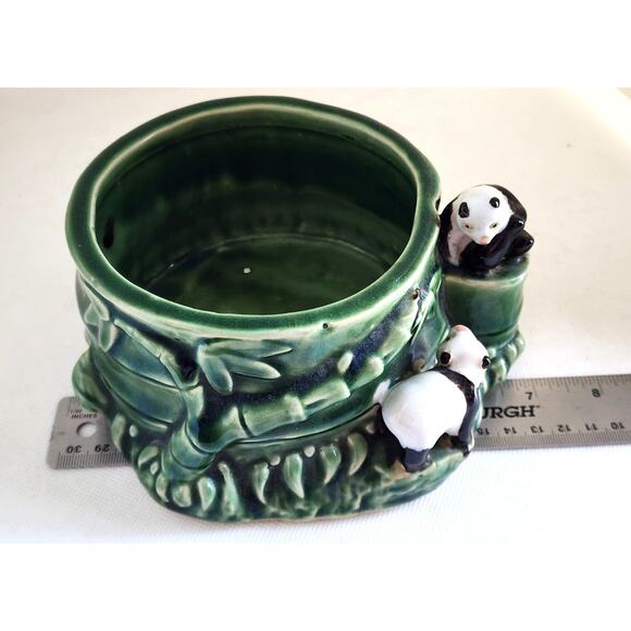 VINTAGE PLANTER-Pottery-Green Bamboo-Panda Bears-Plant Holder-Mid-Century Modern - Picture 12 of 14